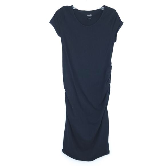 Isabel Maternity Midi Dress Size Medium Black Short Sleeve, Stretchy Pregnancy - Picture 1 of 3